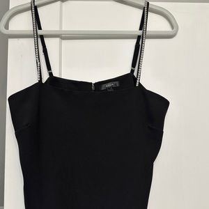 Aqua black silky tank with rhinestone straps